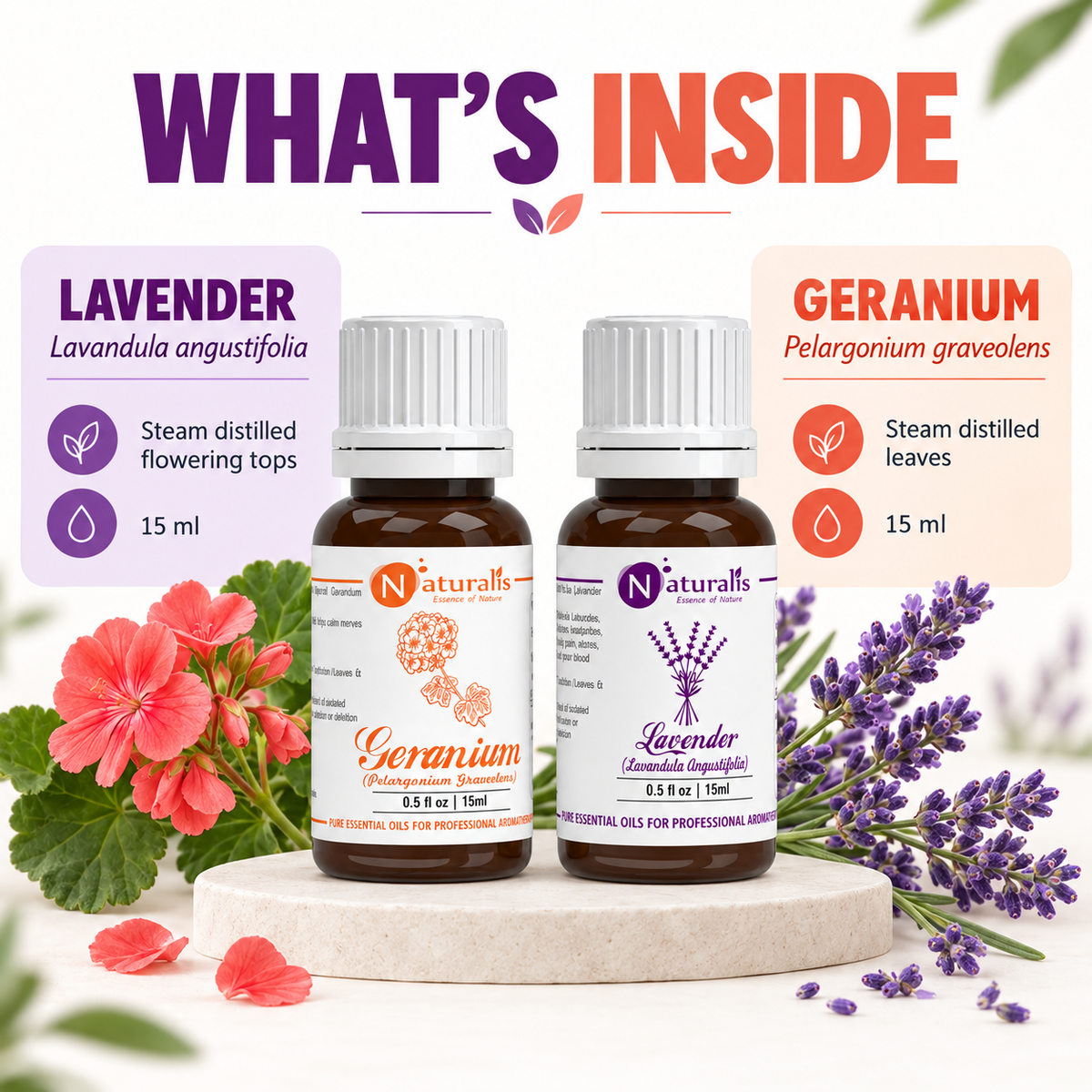 Lavender and Geranium Essential Oil Set – what's inside