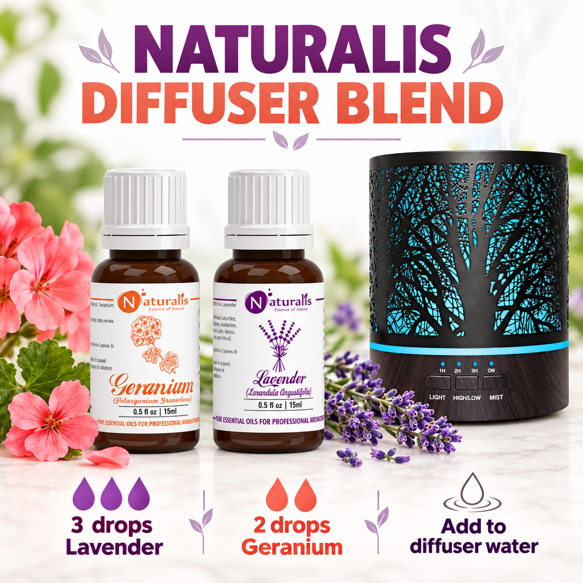 Lavender and Geranium Essential Oil Set – Naturalis diffuser blend