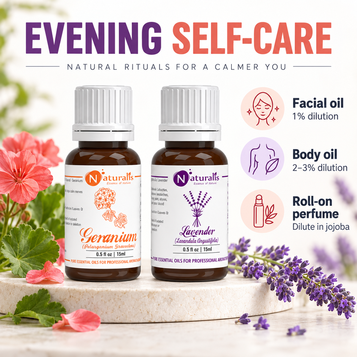 Lavender and Geranium Essential Oil Set – daily routine