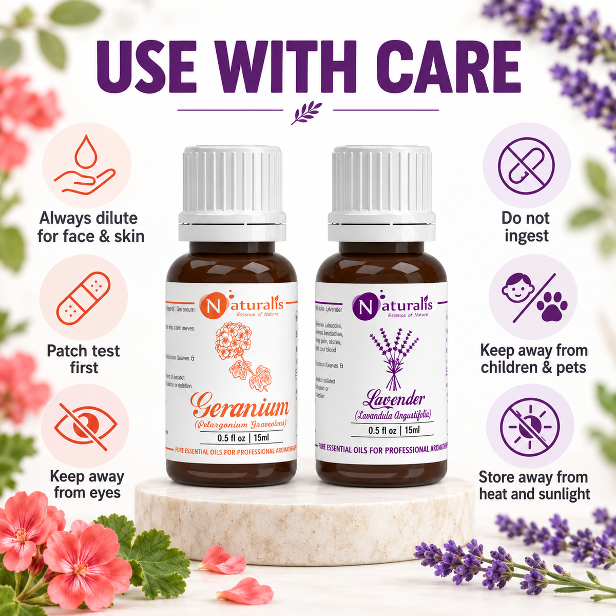 Lavender and Geranium Essential Oil Set – use with care