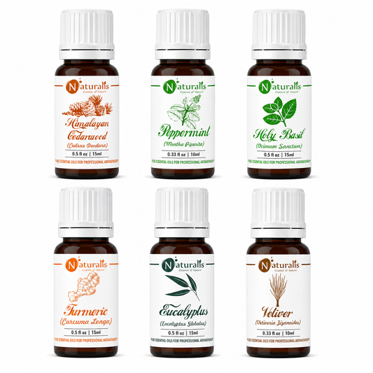 Naturalis Health Care Essential Oil Set of 6, 15ml — Cedarwood, Peppermint, Holy Basil, Turmeric, Eucalyptus & Vetiver main product image