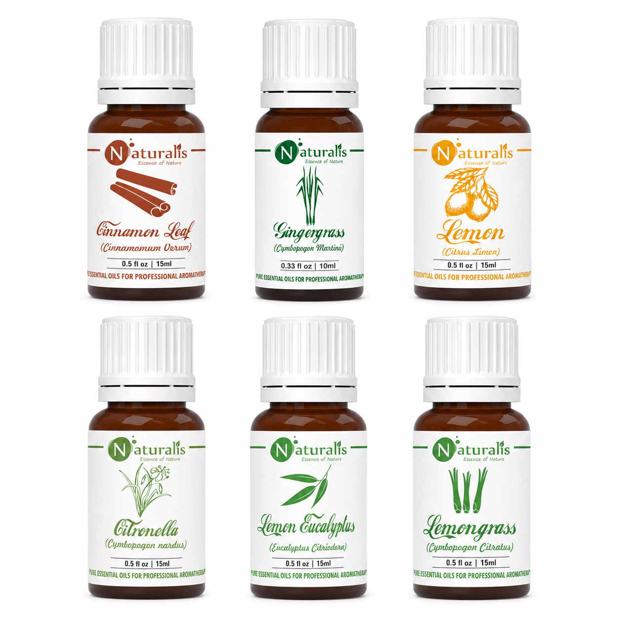 Naturalis Home Care Essential Oil Set of 6, 15ml — Cinnamon, Gingergrass, Lemon, Citronella, Lemon Eucalyptus & Lemongrass main product image