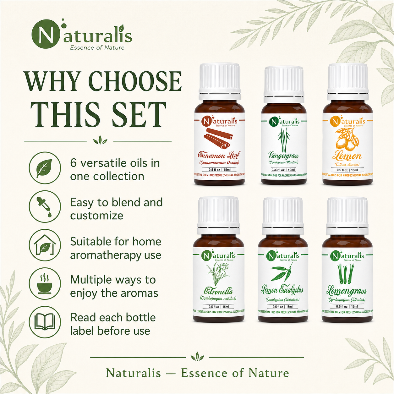 Naturalis 15GP4 essential oil set why choose infographic