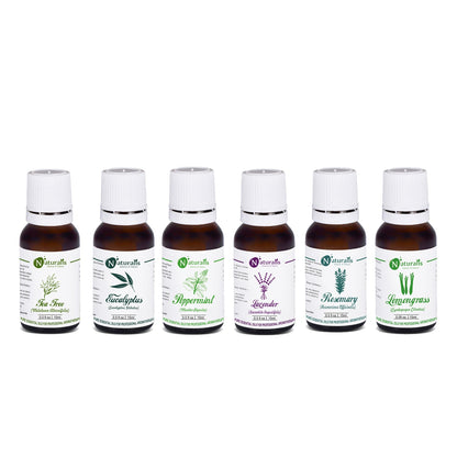 Naturalis Multipurpose Essential Oil Set of 6, 15ml — Lavender, Rosemary, Eucalyptus, Peppermint, Tea Tree and Lemongrass