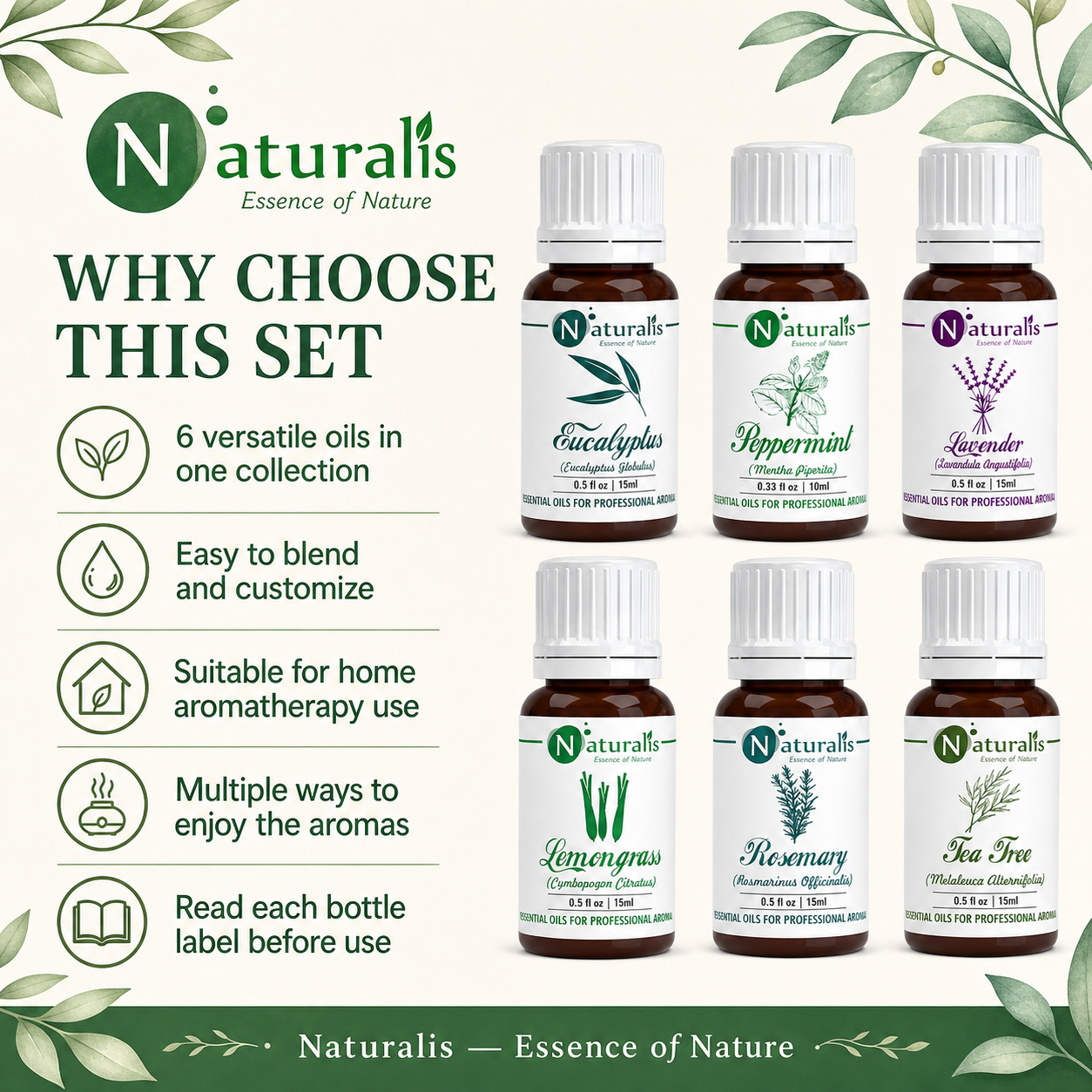 Naturalis 15GP5 essential oil set why choose infographic