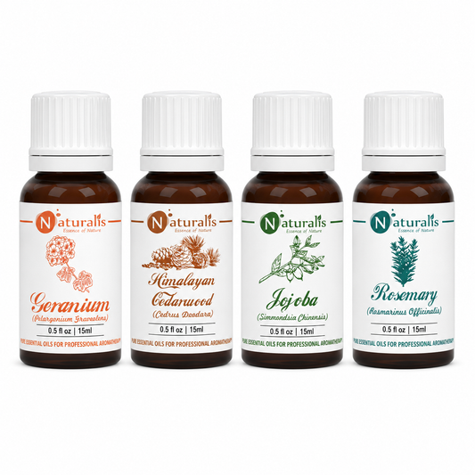 Naturalis Multipurpose Essential Oil Set of 4, 15ml — Jojoba, Geranium, Rosemary & Cedarwood main product image