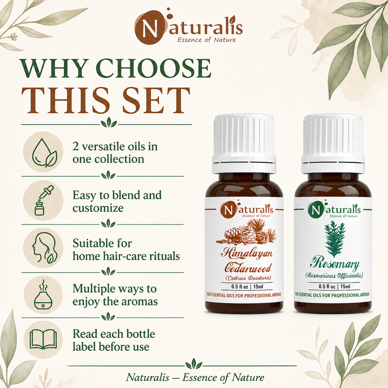 Naturalis 15GP7 essential oil set why choose infographic