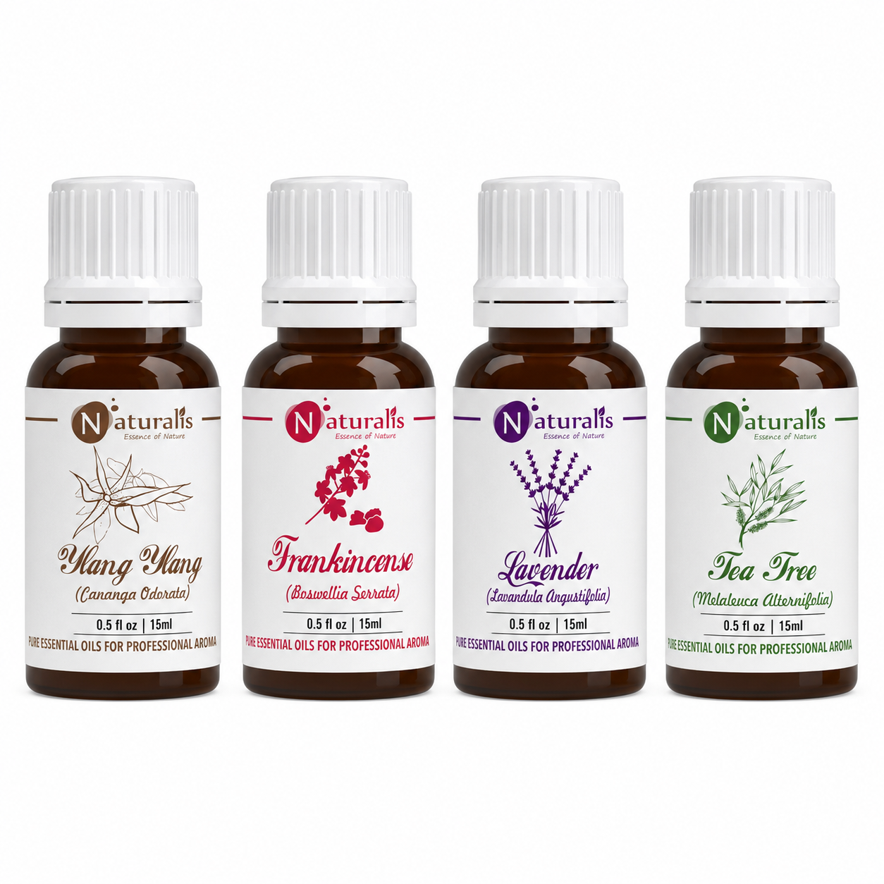 Naturalis Skin Care Essential Oil Set of 4, 15ml — Frankincense, Tea Tree, Lavender & Ylang Ylang main product image