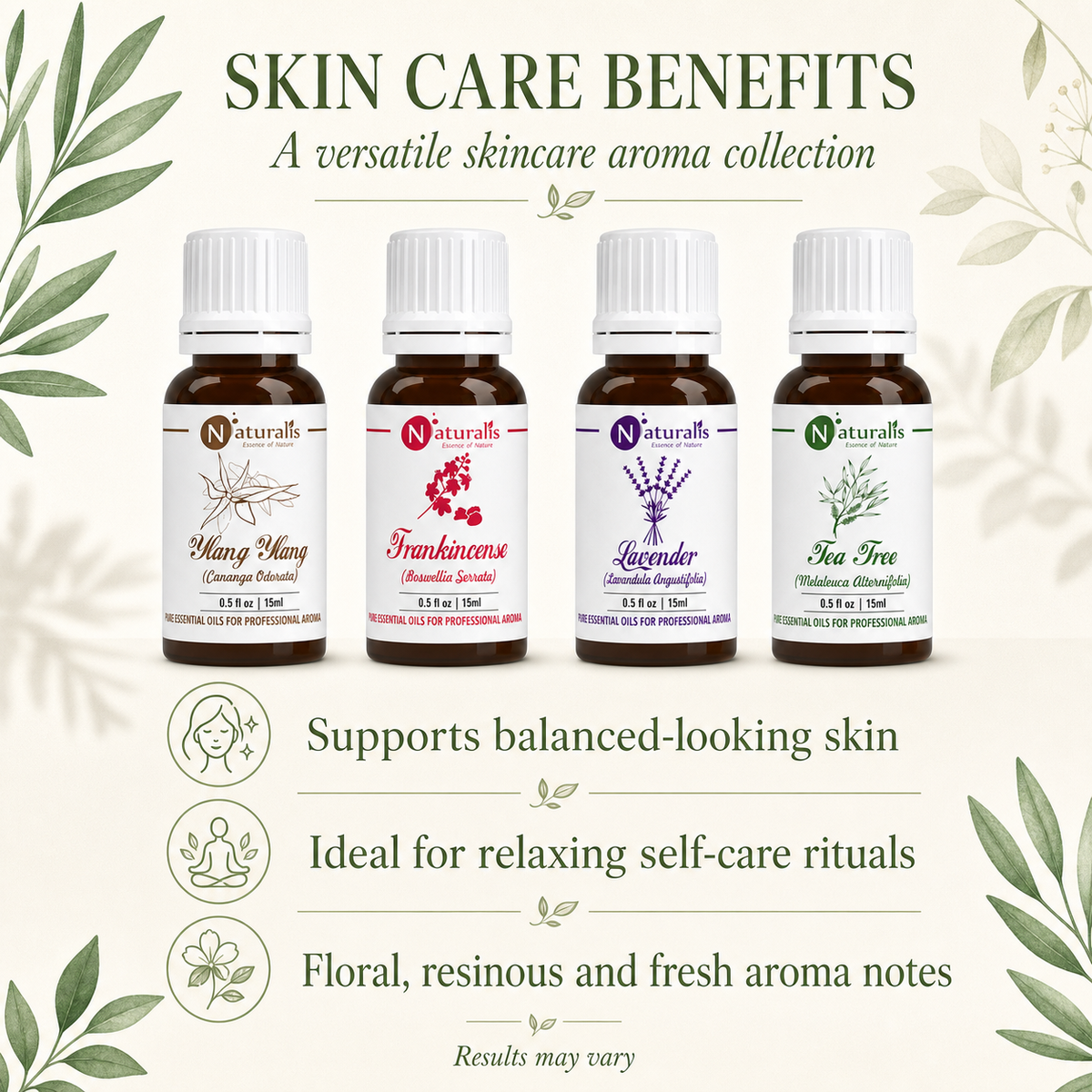 Naturalis 15GP8 essential oil set benefits infographic
