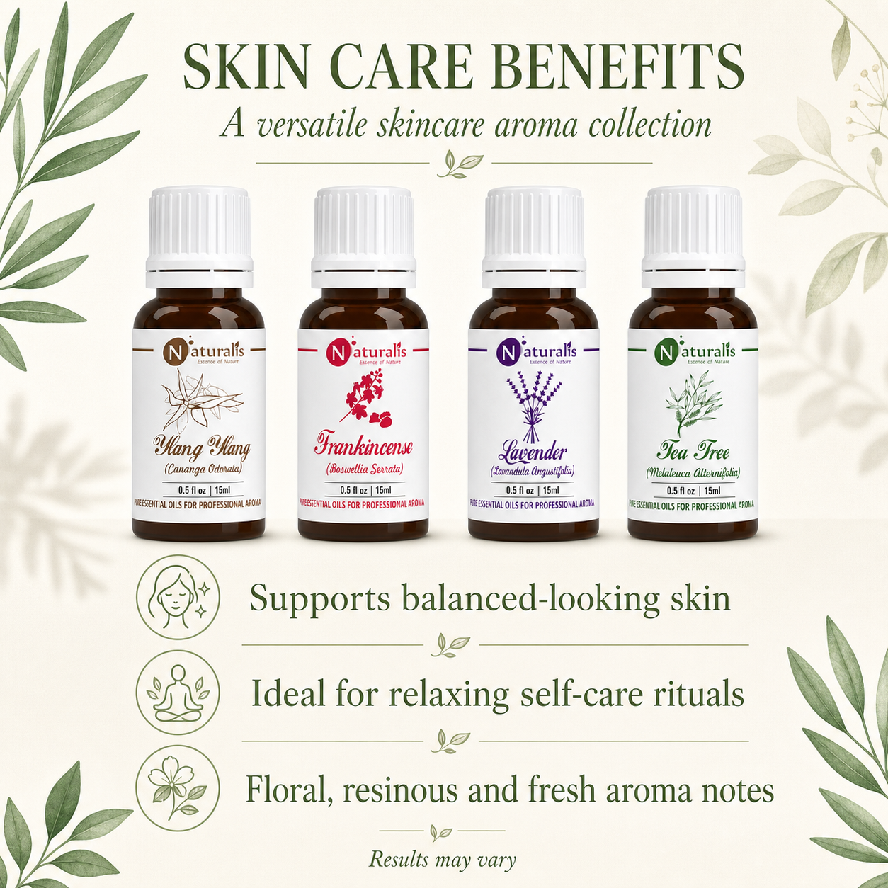 Naturalis 15GP8 essential oil set benefits infographic