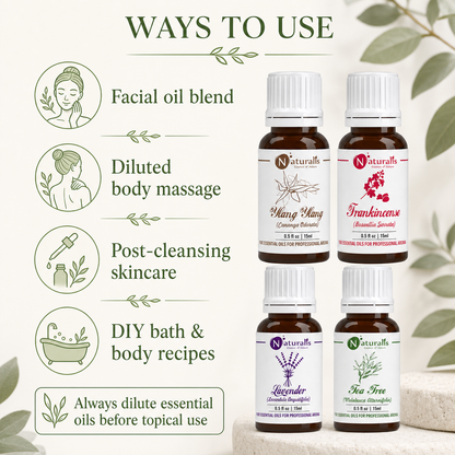 Naturalis 15GP8 essential oil set ways to use infographic