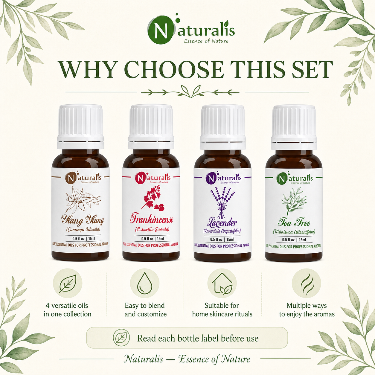 Naturalis 15GP8 essential oil set why choose infographic