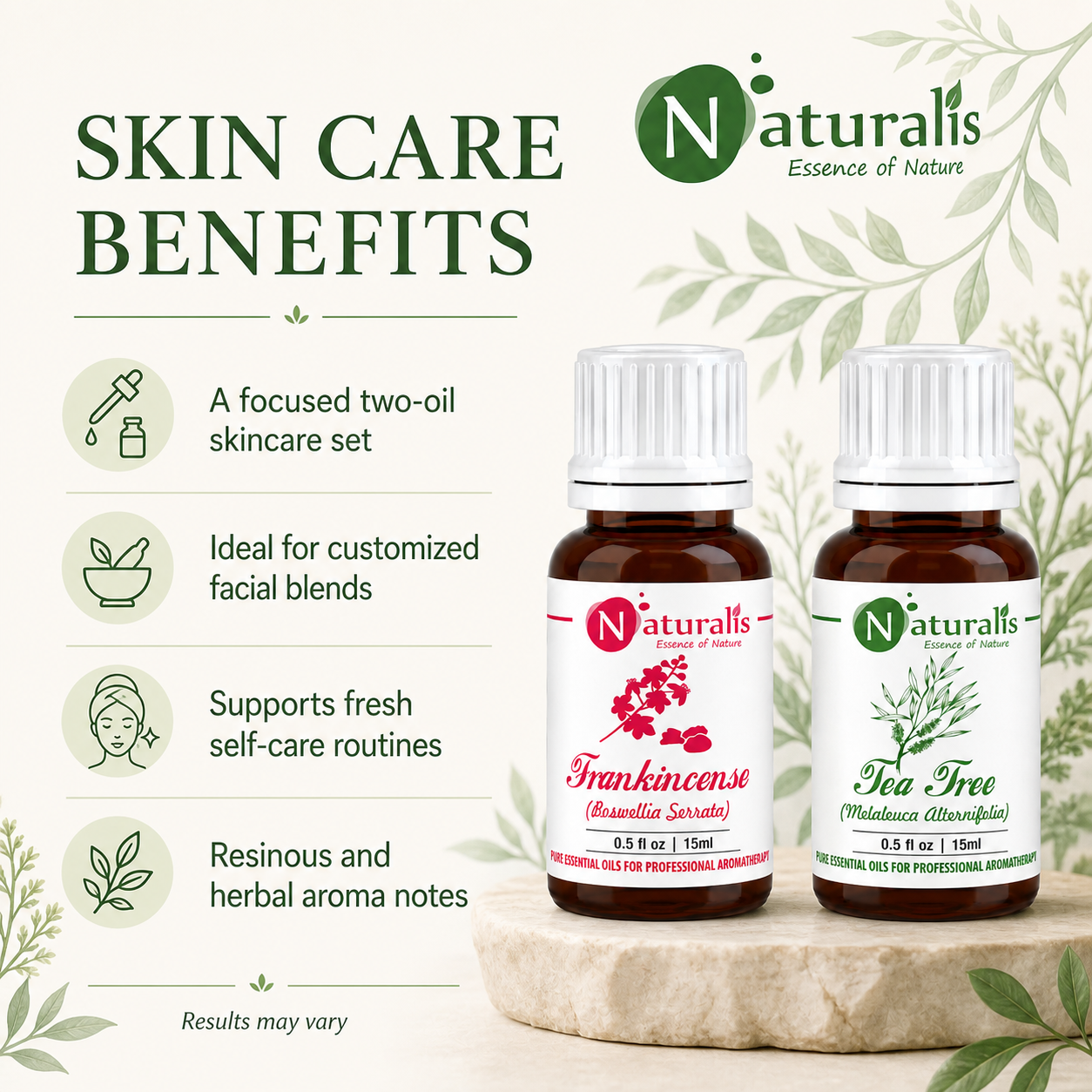 Naturalis 15GP9 essential oil set benefits infographic