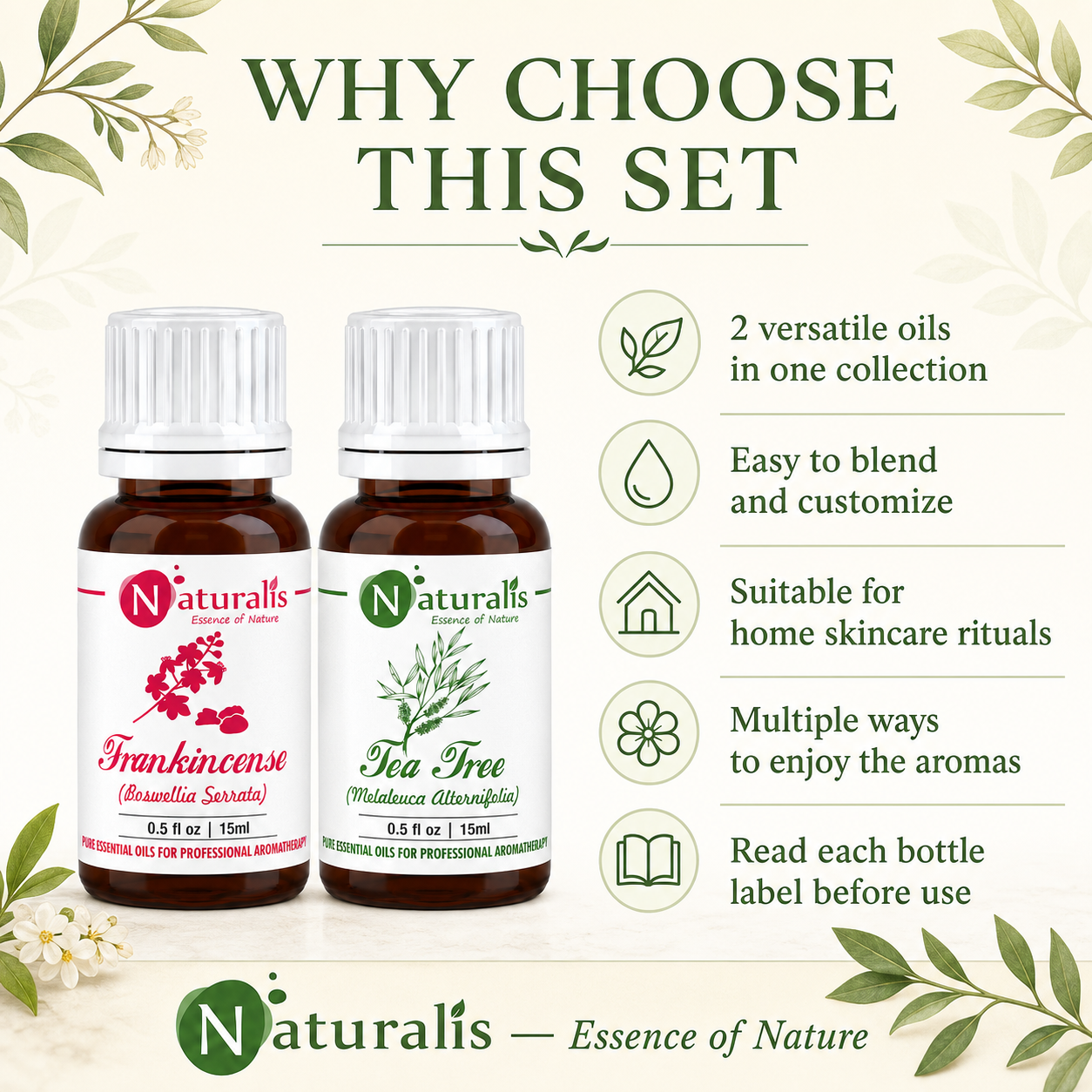 Naturalis 15GP9 essential oil set why choose infographic