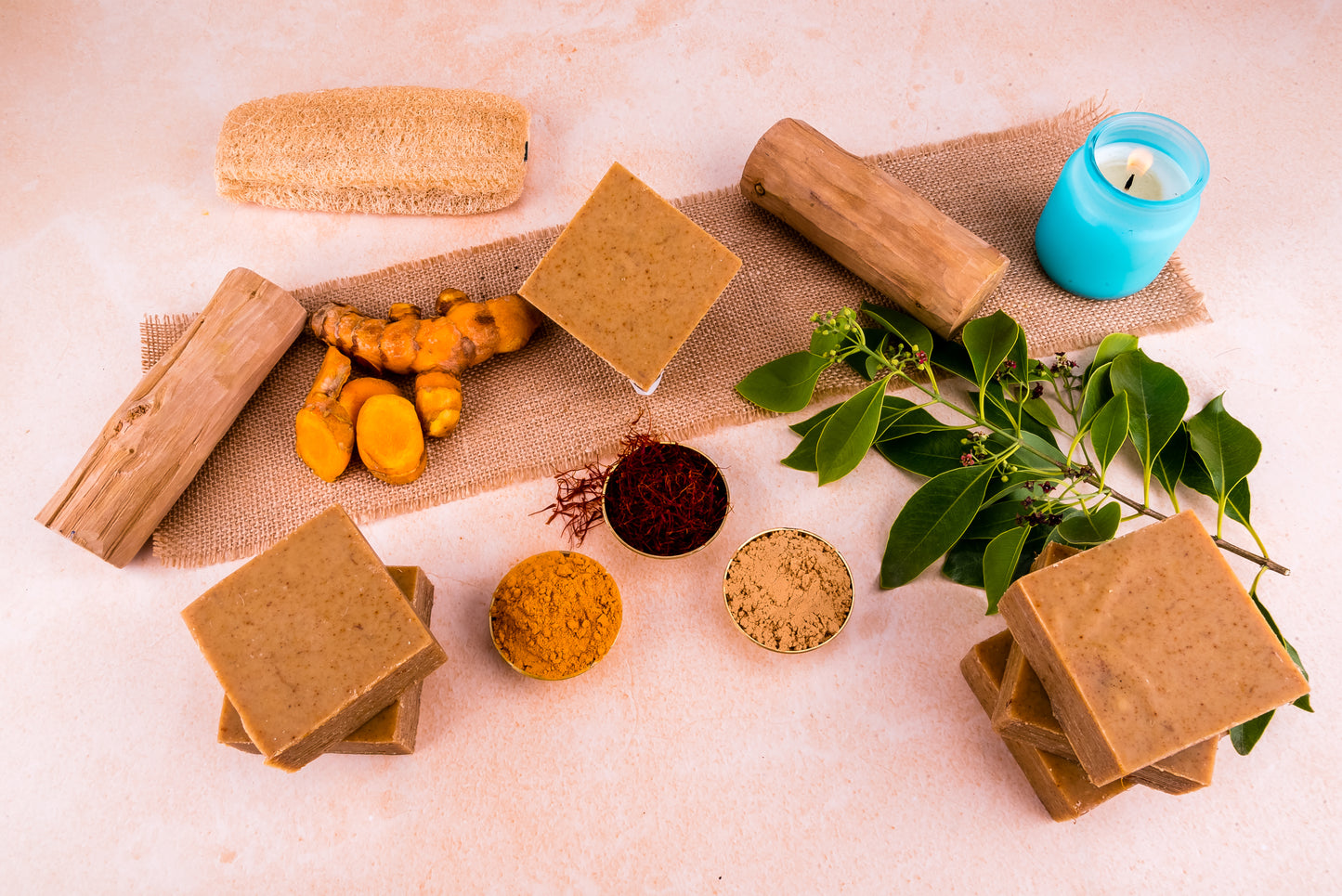 Hand-Milled Luxury Haldi Chandan Kesar Solid Soap Bar, Made using century-old Cold Process Method - 100gms