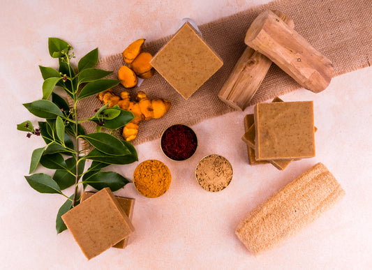 Hand-Milled Luxury Haldi Chandan Kesar Solid Soap Bar, Made using century-old Cold Process Method - 100gms