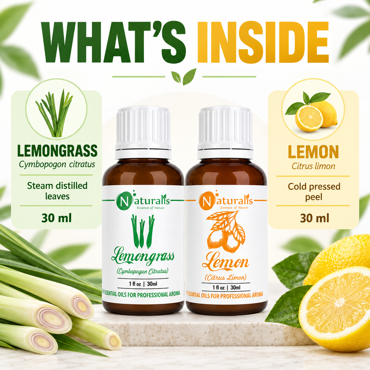 Lemongrass and Lemon Essential Oil Set – what's inside