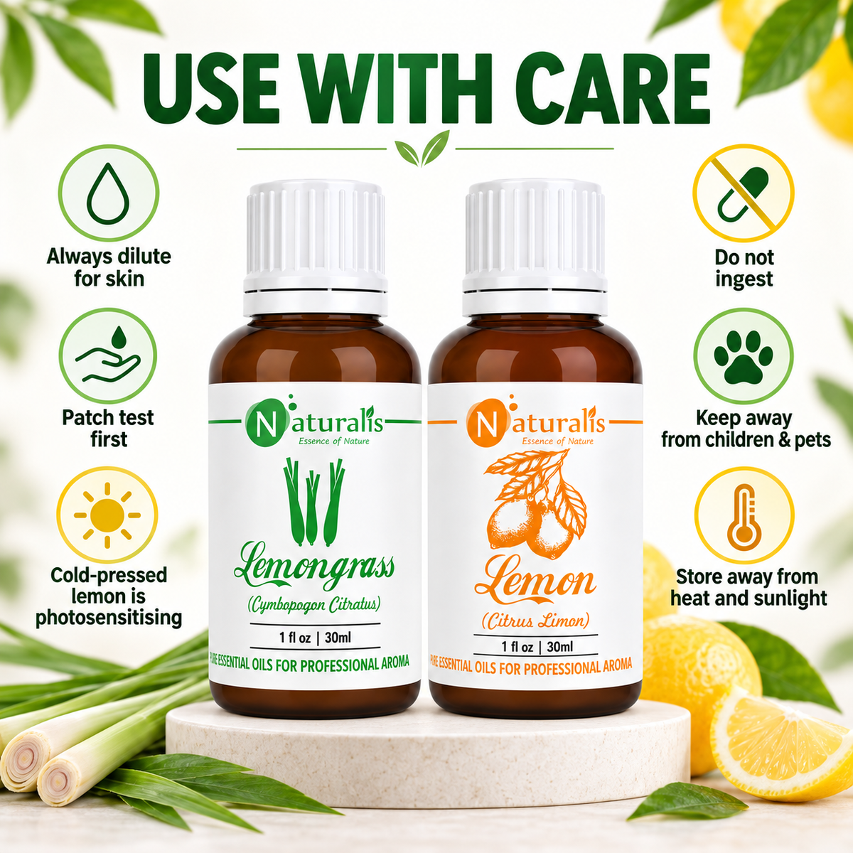 Lemongrass and Lemon Essential Oil Set – use with care