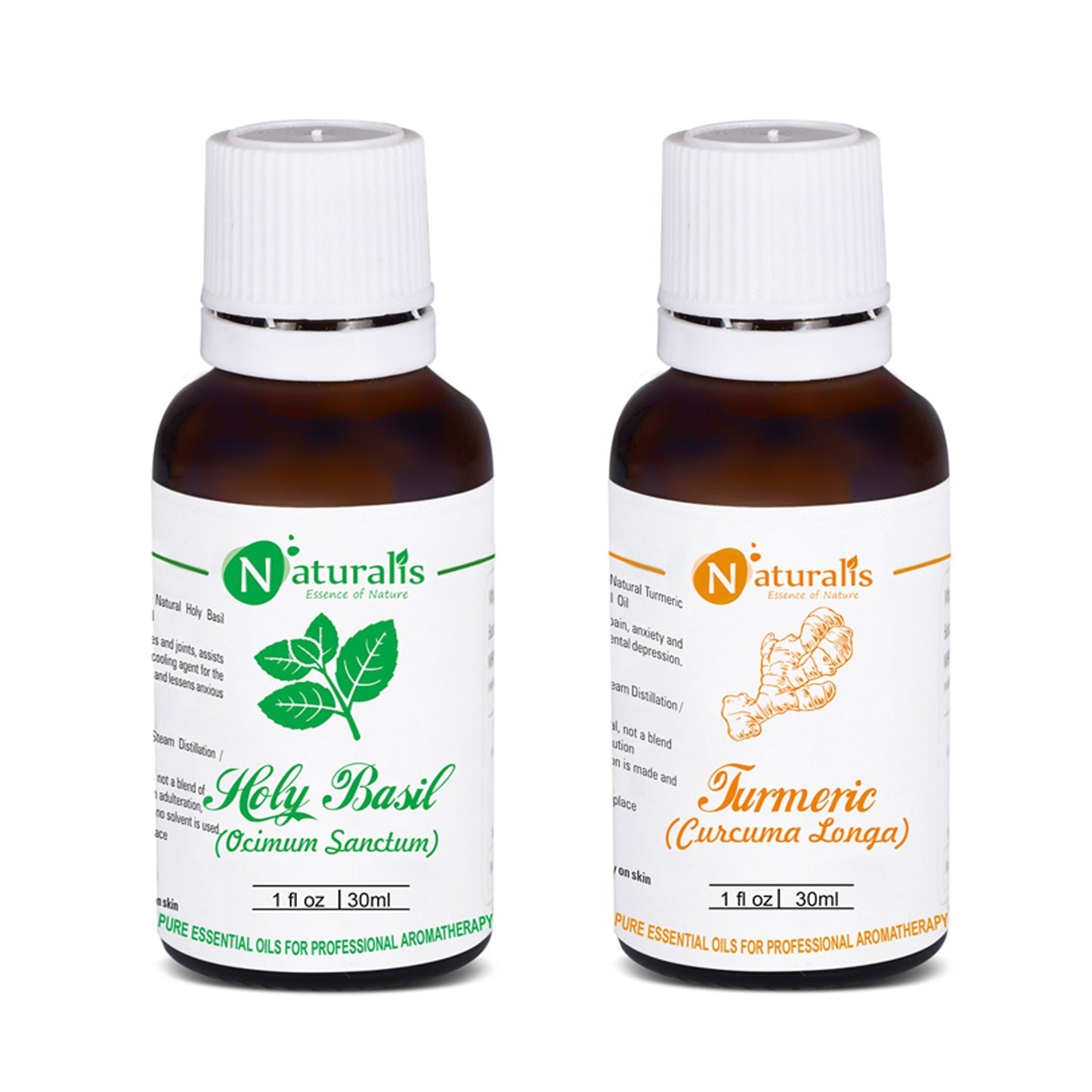 Naturalis Turmeric and Holy Basil (Tulsi) Essential Oil Set of 2 for everyday wellness