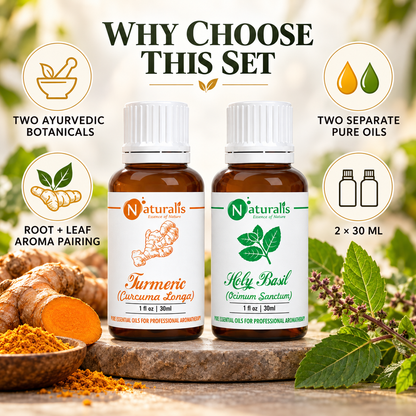 Naturalis 30GP11 Turmeric and Holy Basil essential oil set infographic 6