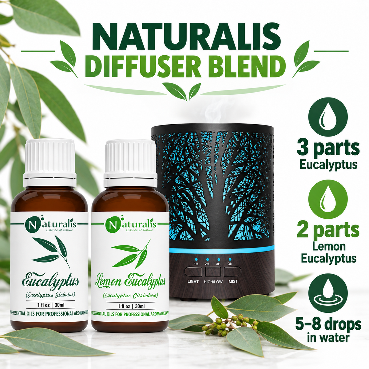 Eucalyptus and Lemon Eucalyptus Essential Oil Set – Naturalis diffuser blend