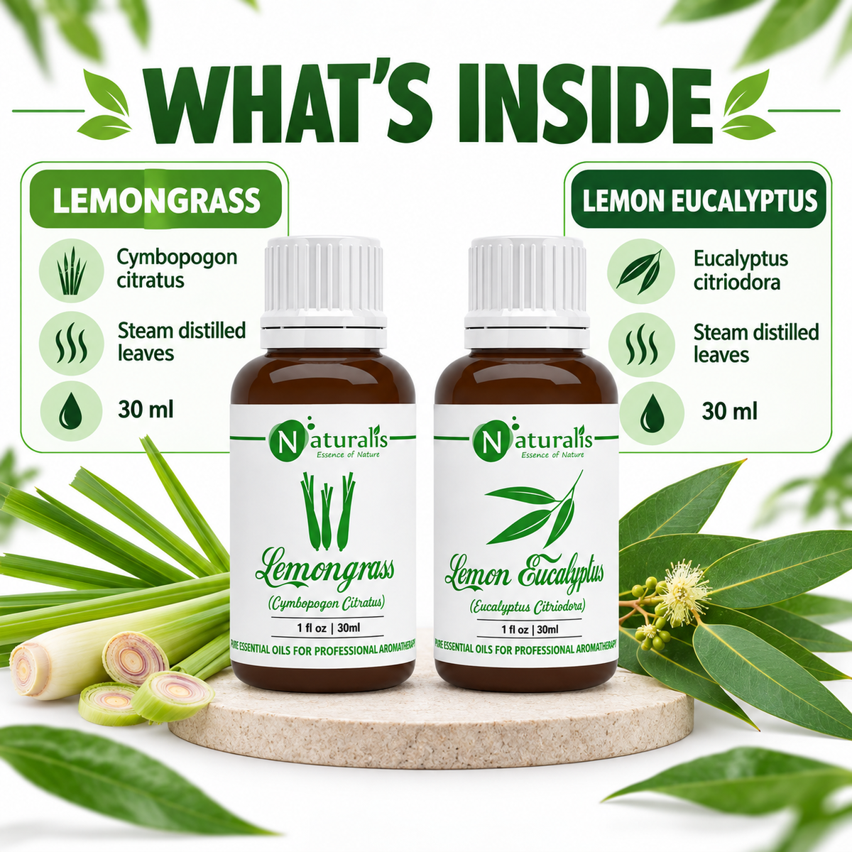 Lemongrass and Lemon Eucalyptus Essential Oil Set – what's inside