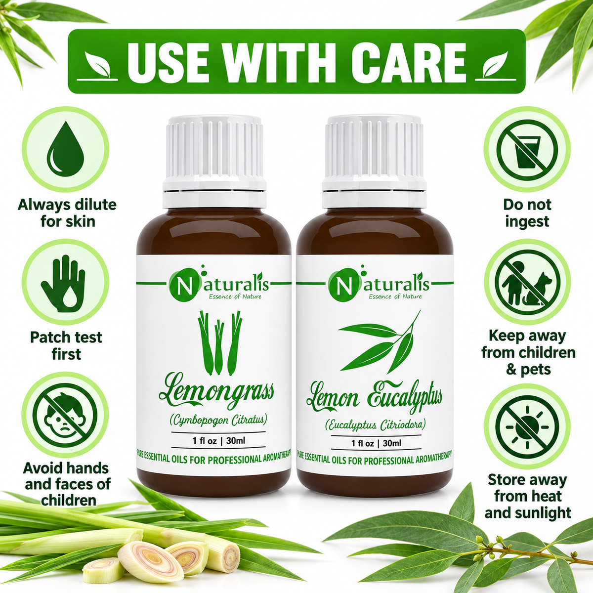 Lemongrass and Lemon Eucalyptus Essential Oil Set – use with care