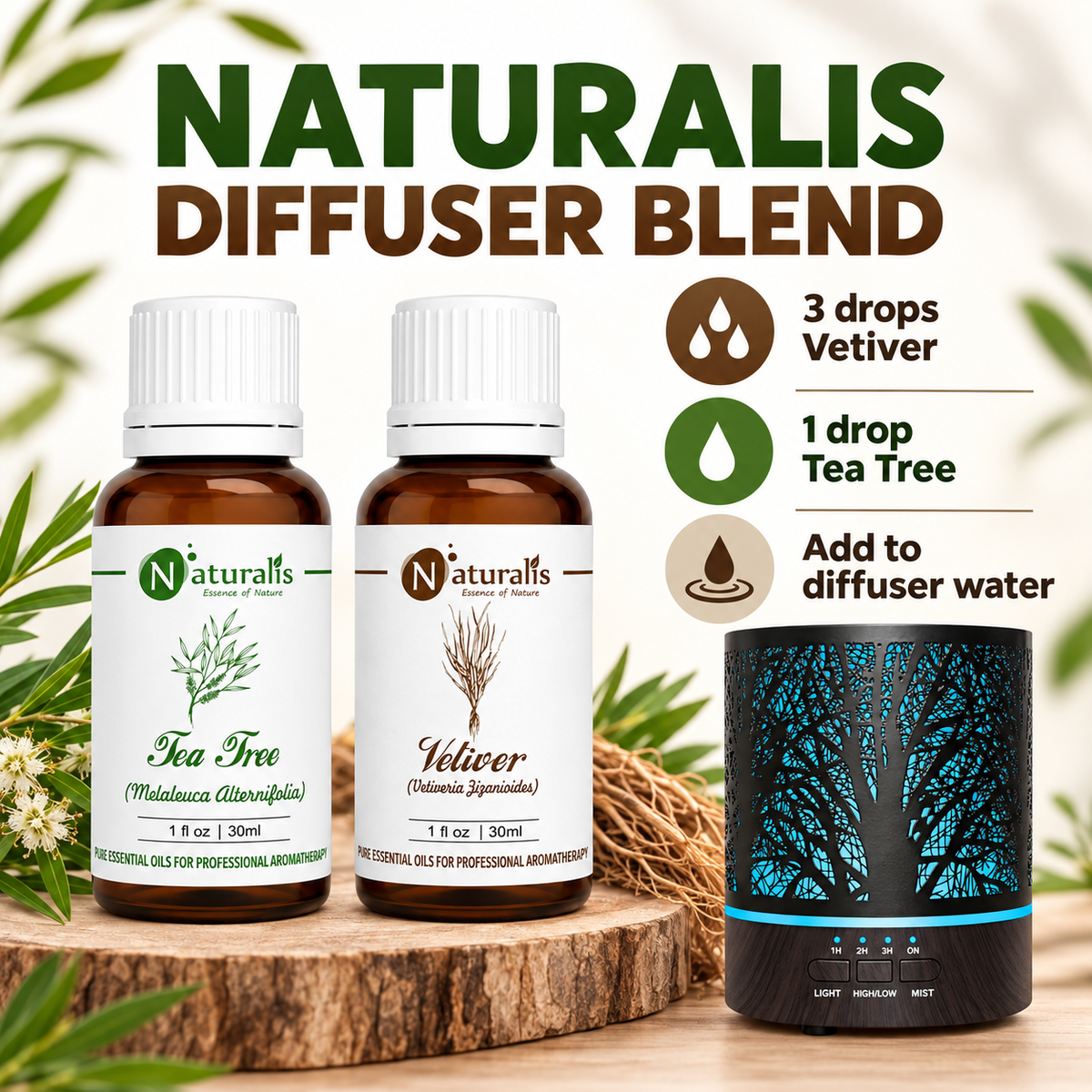 Vetiver and Tea Tree Essential Oil Set – Naturalis diffuser blend