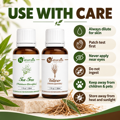 Vetiver and Tea Tree Essential Oil Set – use with care