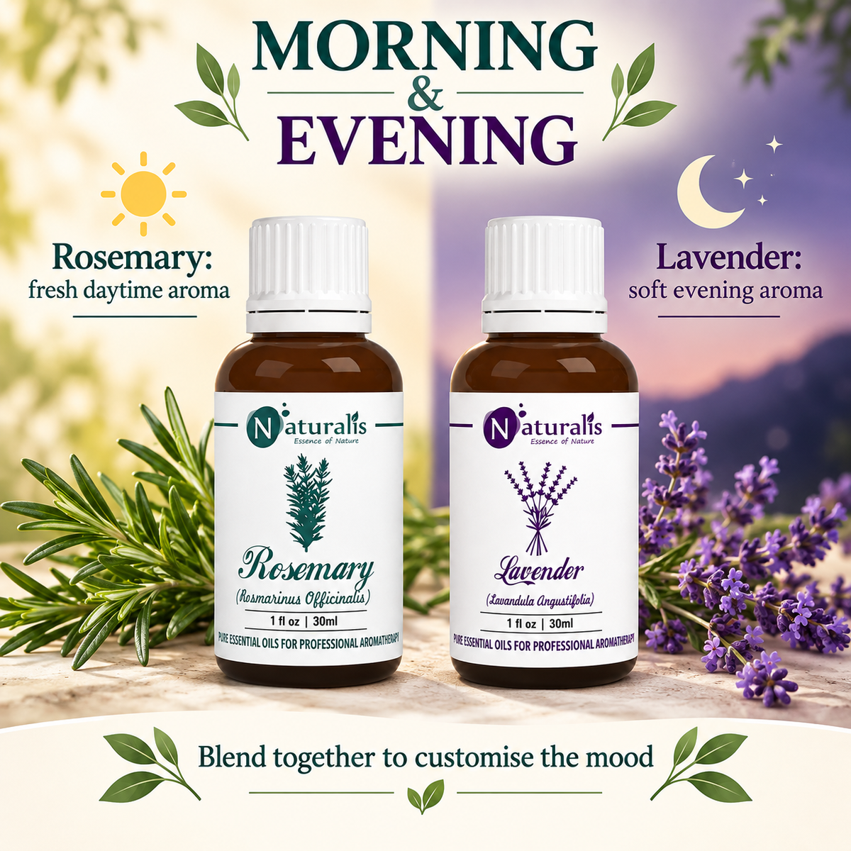 Lavender and Rosemary Essential Oil Set – morning and evening