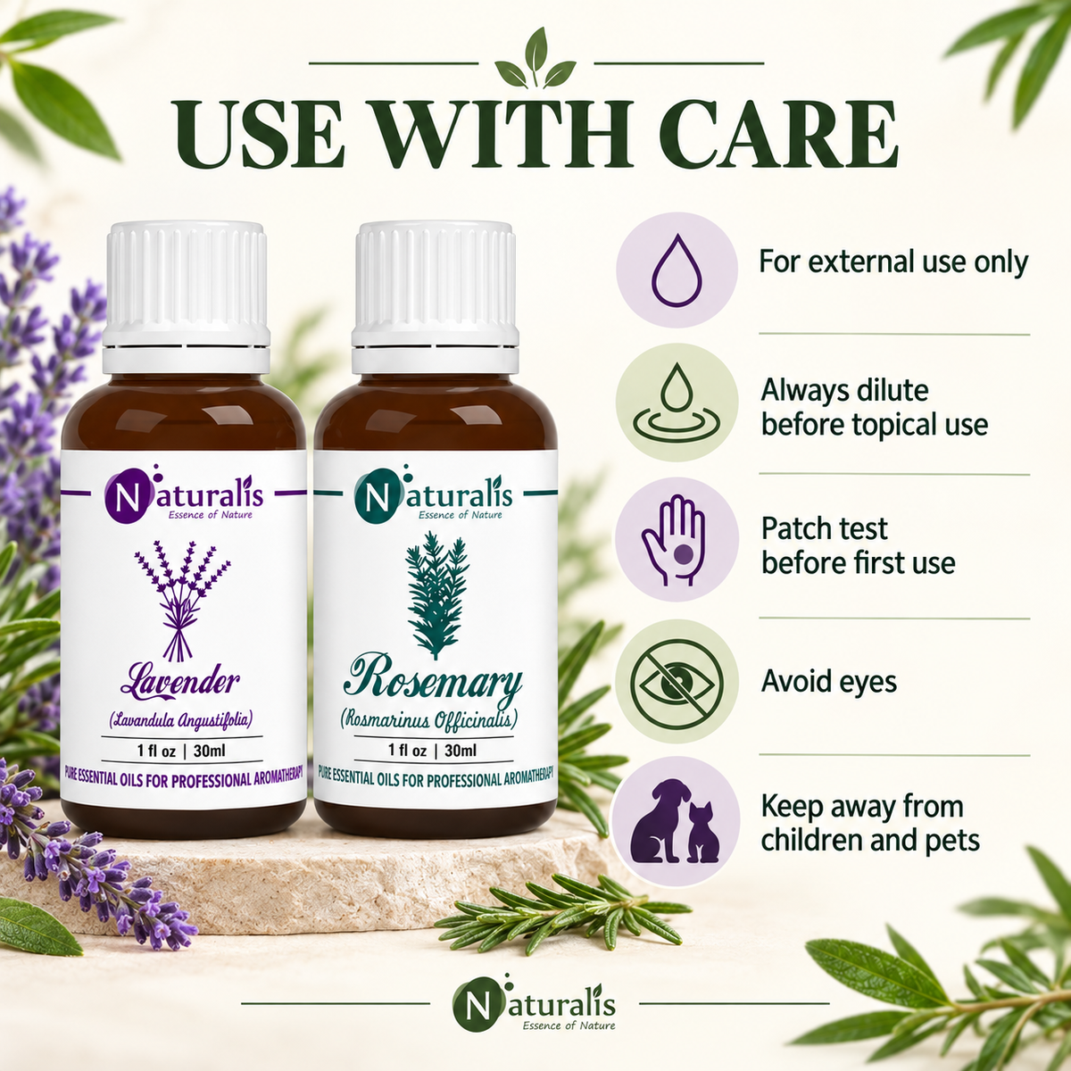 Lavender and Rosemary Essential Oil Set – use with care