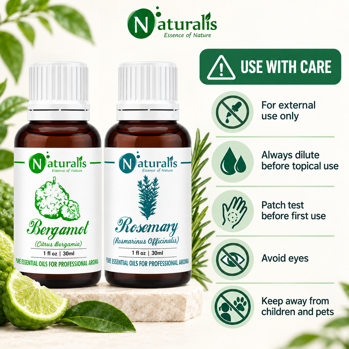Rosemary and Bergamot Essential Oil Set – use with care