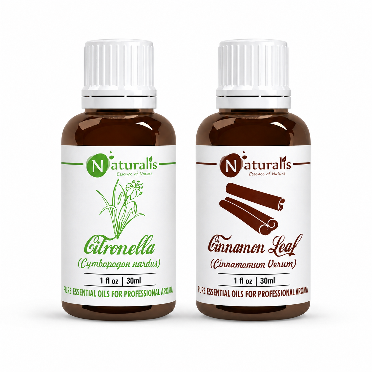Naturalis Citronella and Cinnamon Leaf essential oil set of two 30ml bottles