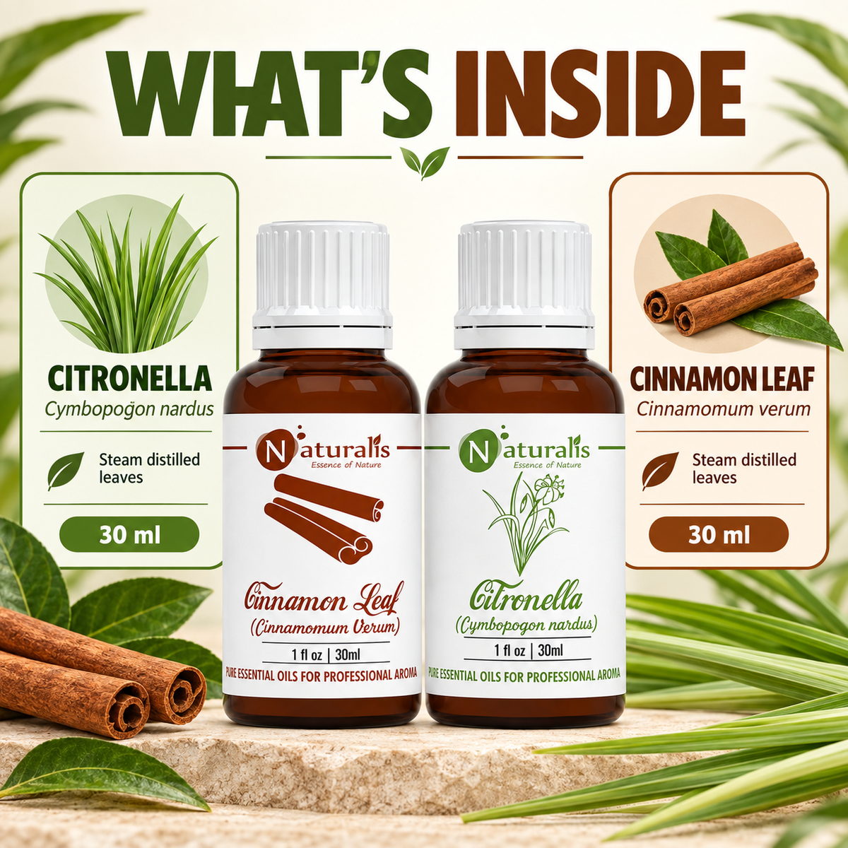 Citronella and Cinnamon Leaf Essential Oil Set – what's inside