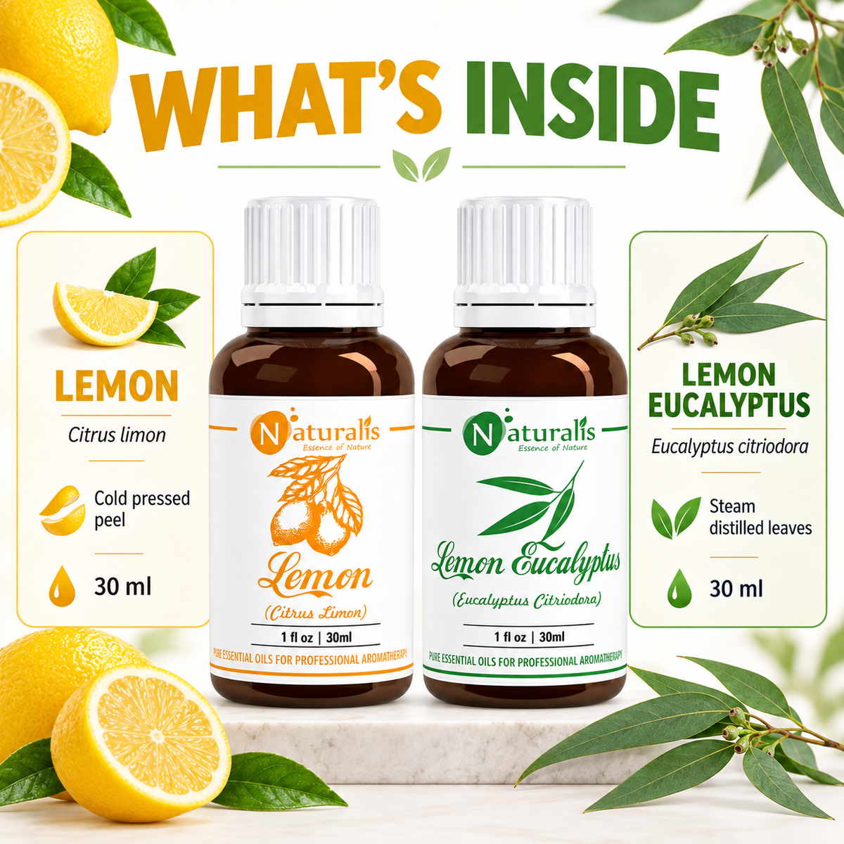 Lemon and Lemon Eucalyptus Essential Oil Set – what's inside