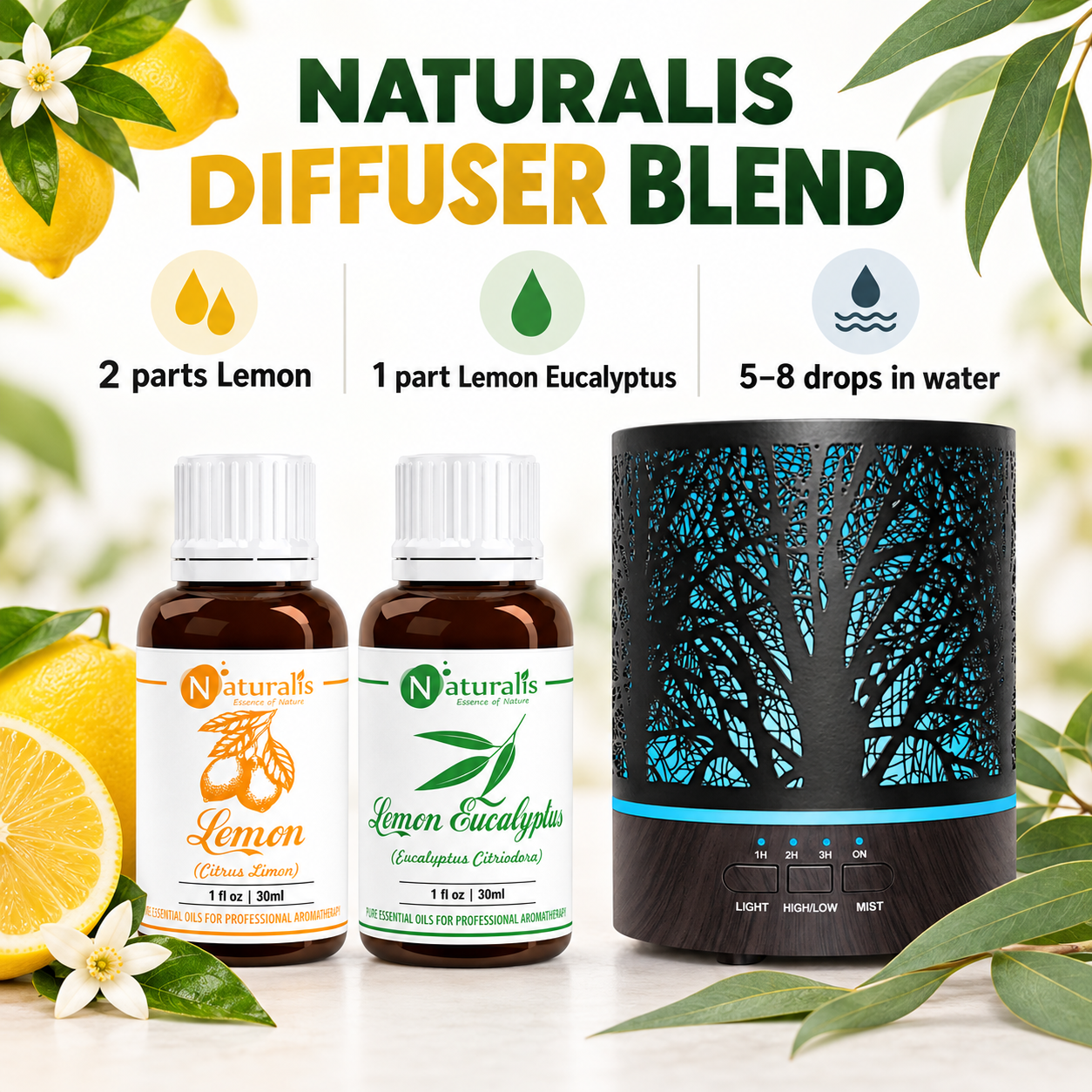 Lemon and Lemon Eucalyptus Essential Oil Set – Naturalis diffuser blend