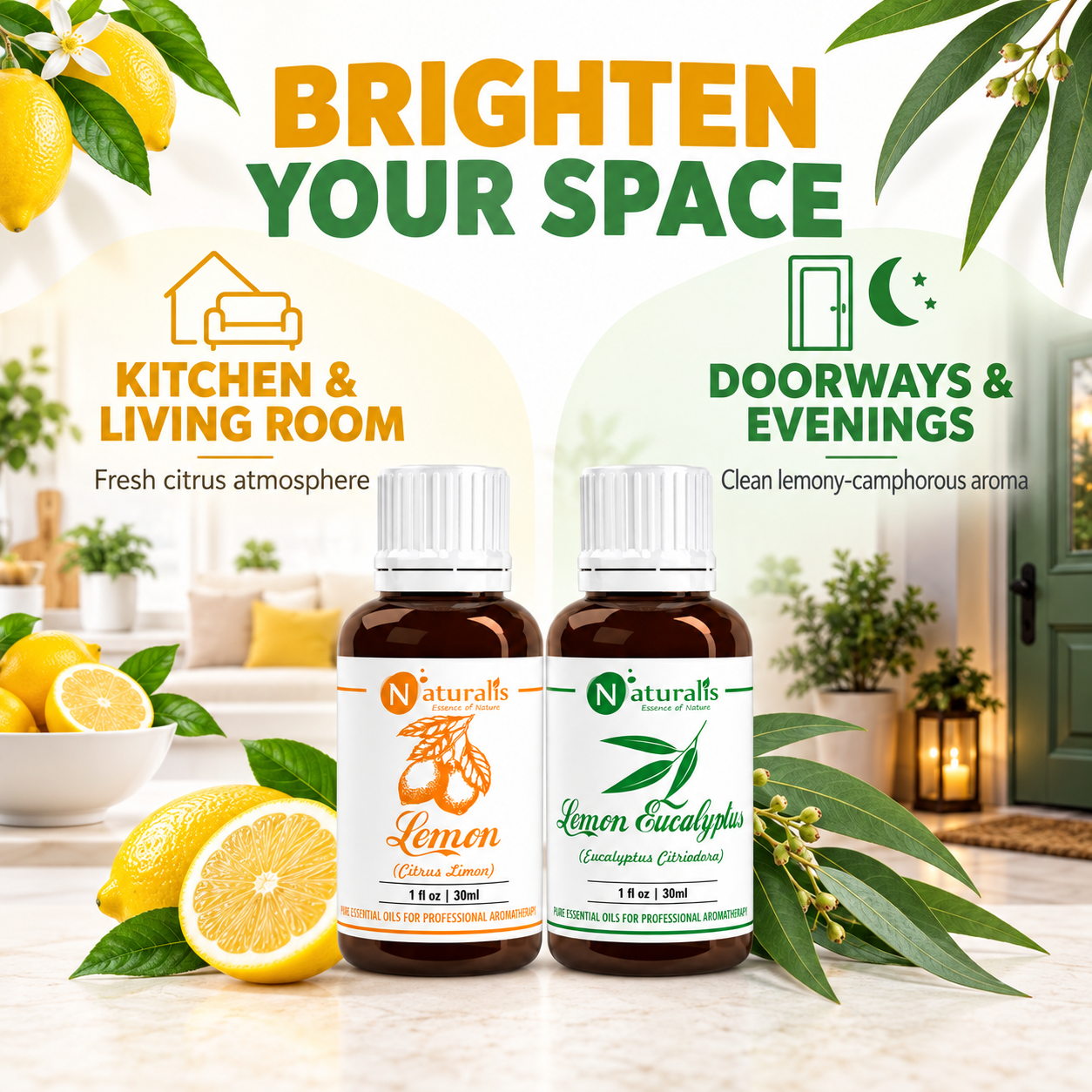 Lemon and Lemon Eucalyptus Essential Oil Set – daily routine