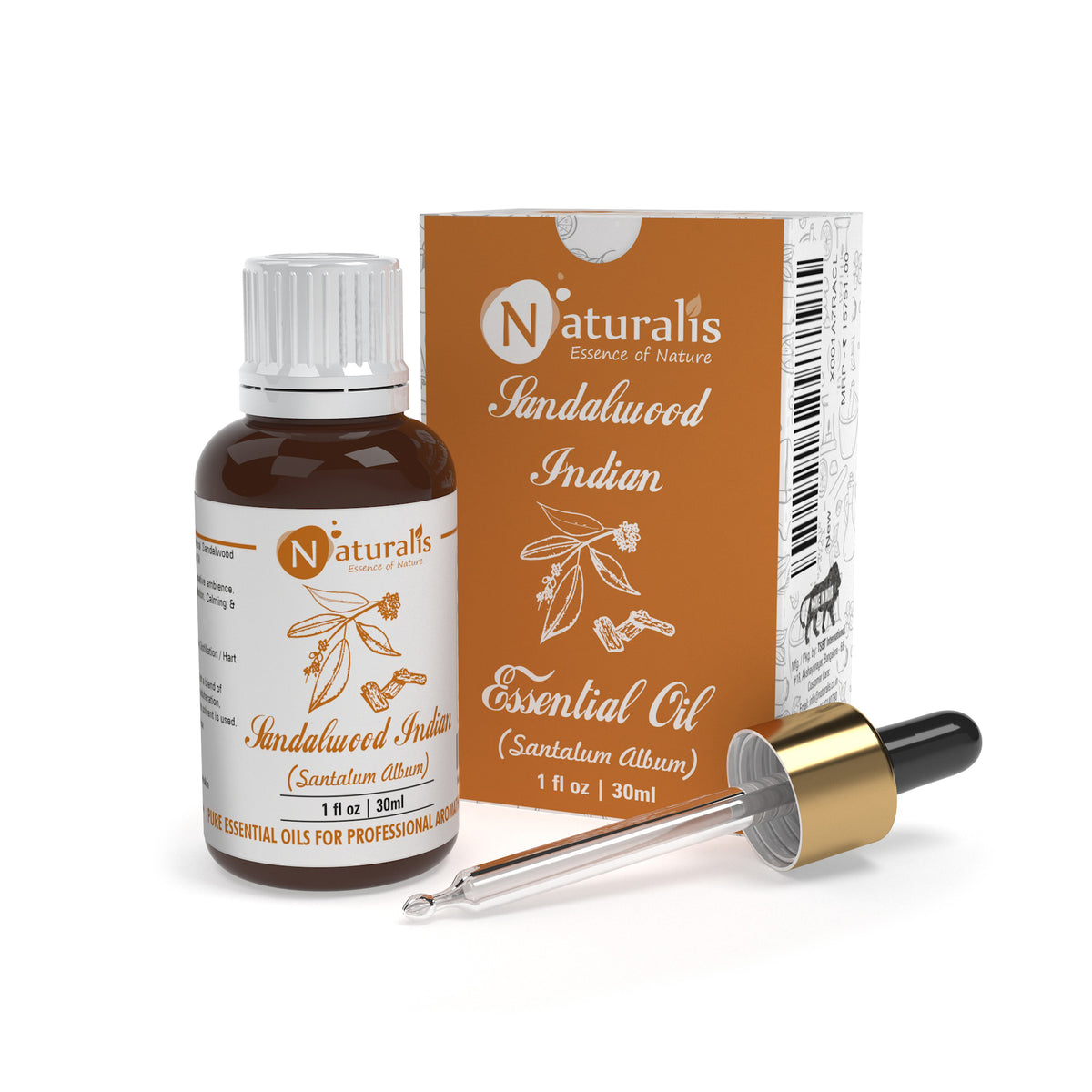 Naturalis Indian Sandalwood oil for meditation and skin care — close-up