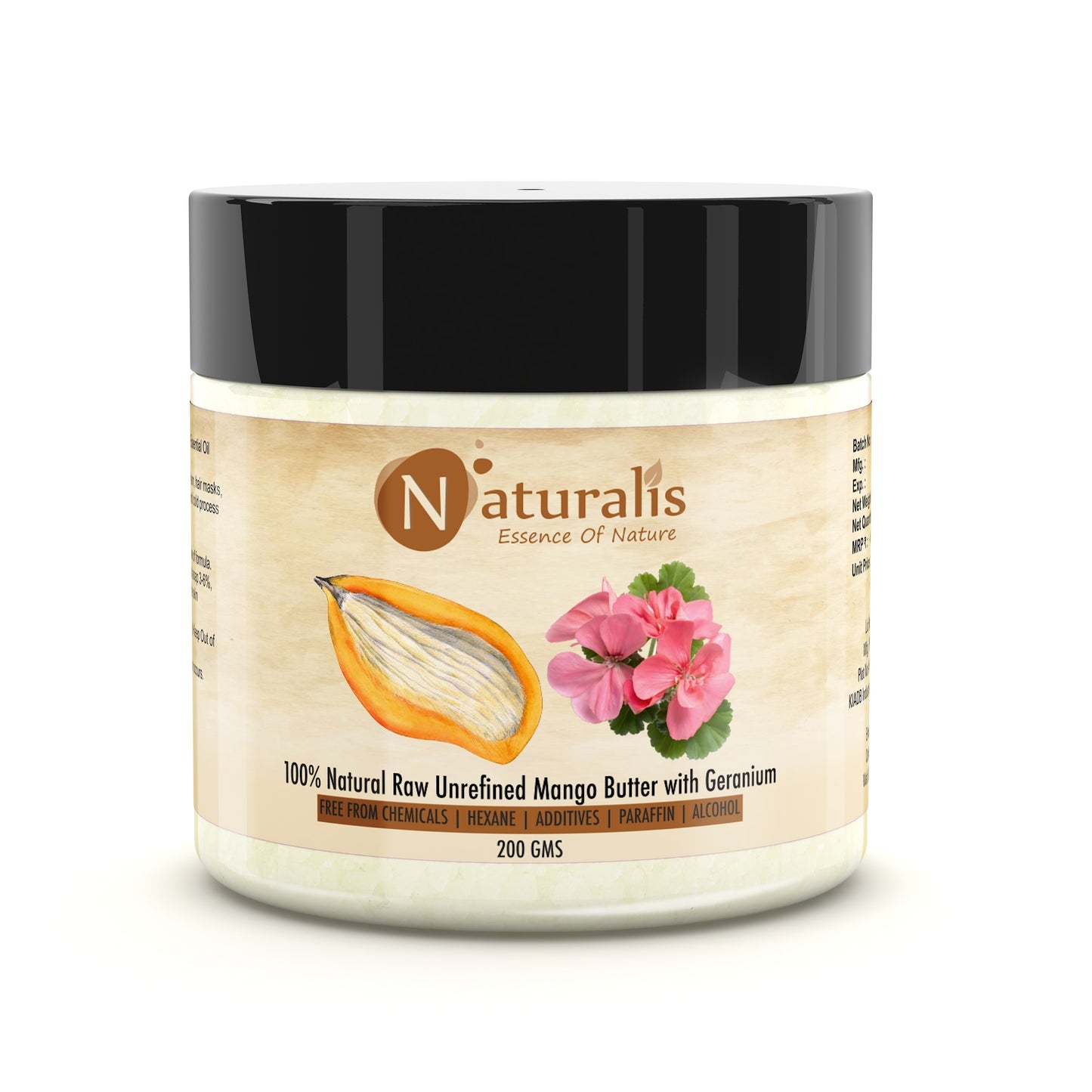 100% Raw Unrefined Mango Butter 200g | Naturalis Pure Ingredient for Lip Balm, Body Butter, Skin Moisturizer
