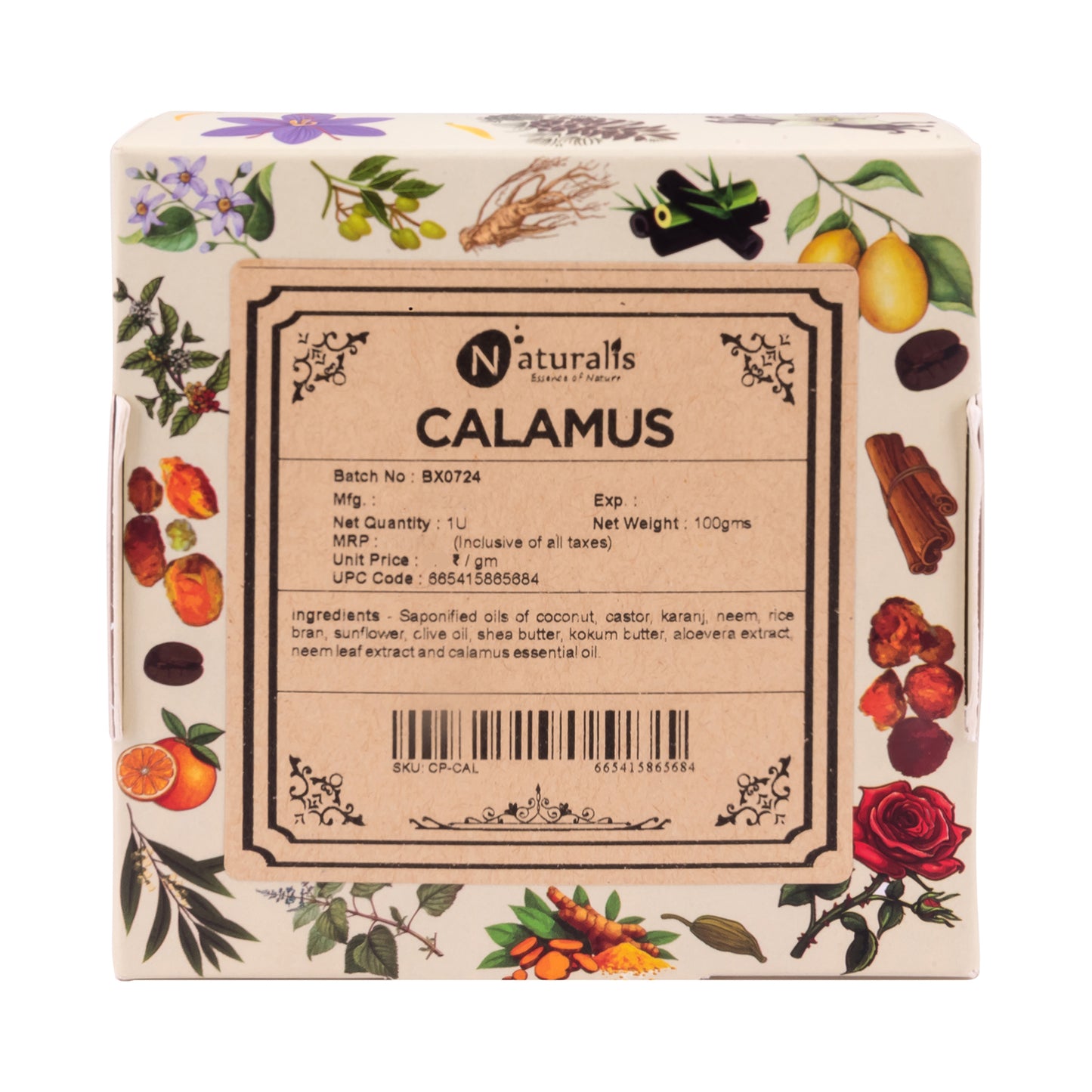 Hand-Milled Luxury Calamus Solid Soap Bar, Made using century old Cold Process Method 100gms