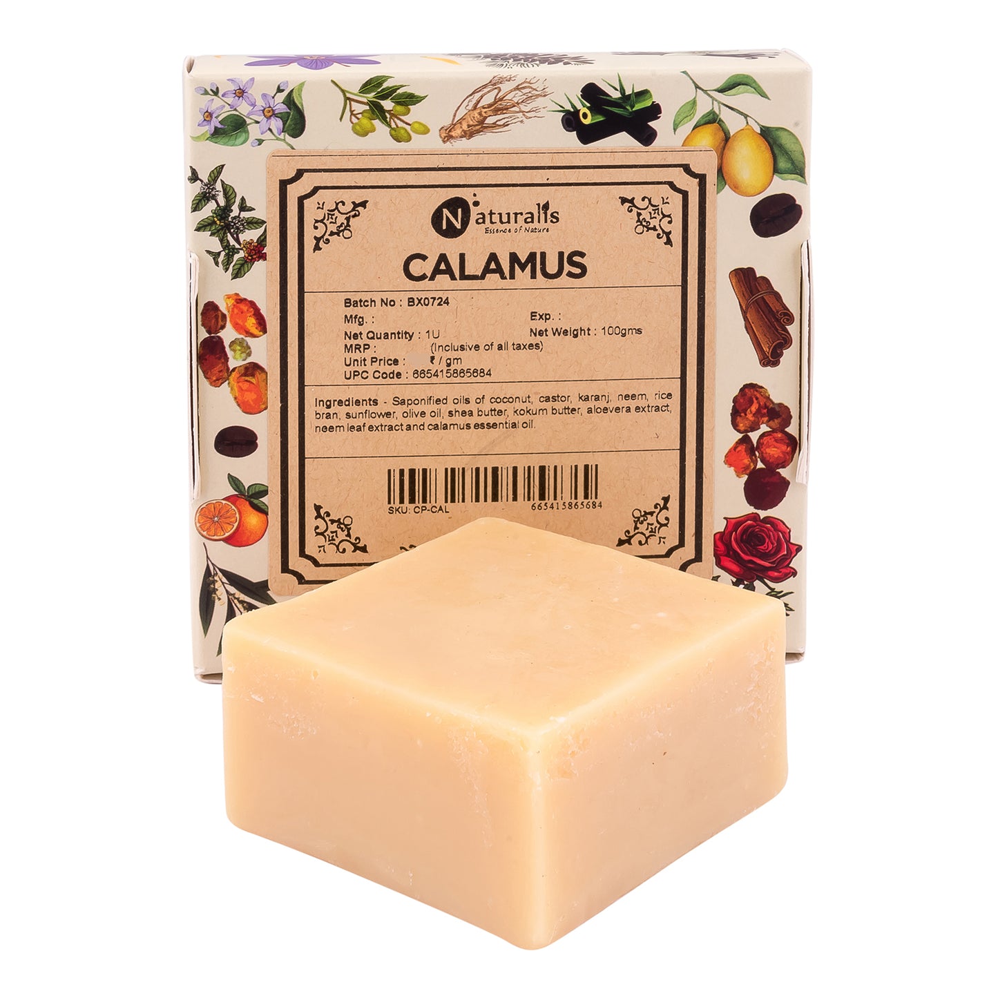 Hand-Milled Luxury Calamus Solid Soap Bar, Made using century old Cold Process Method 100gms