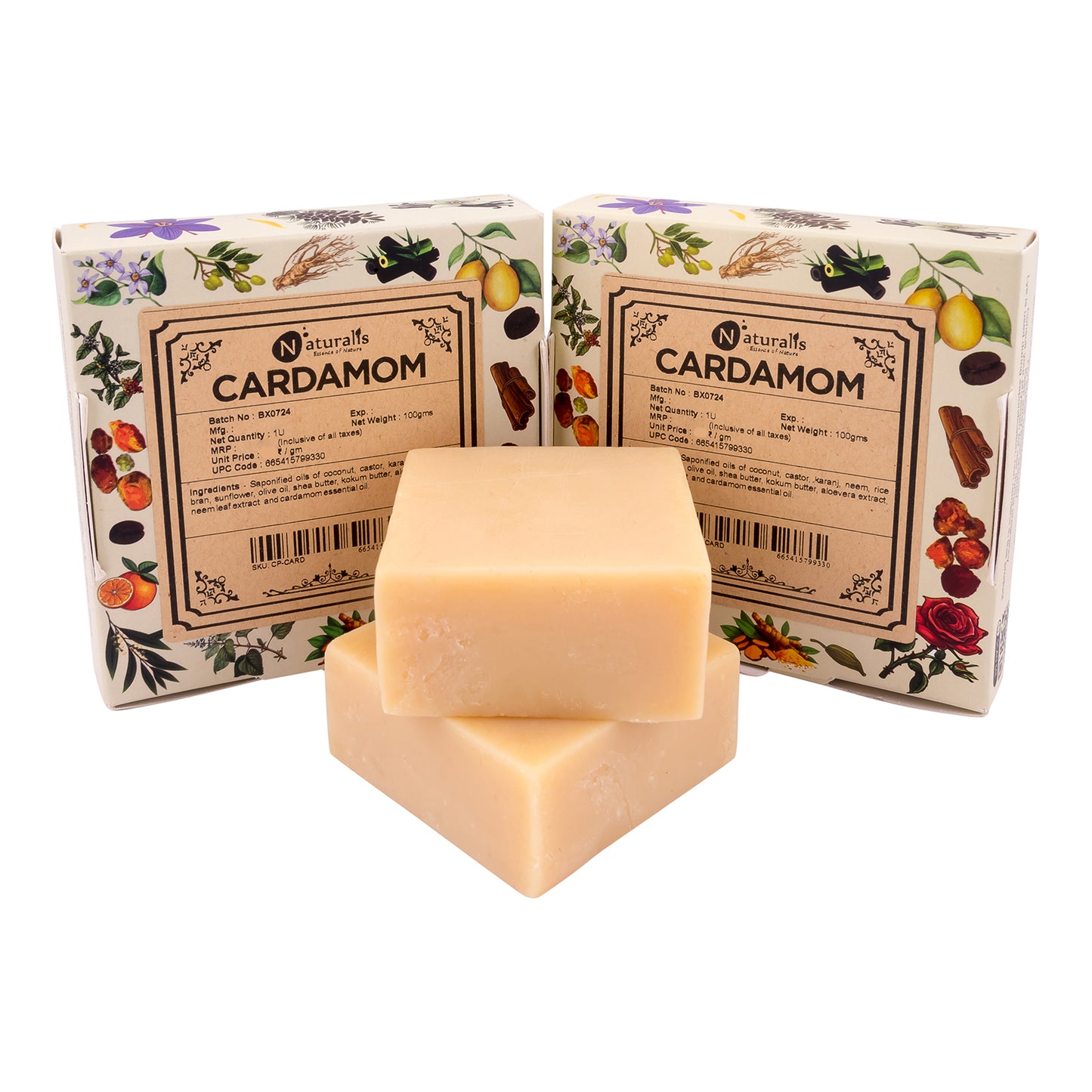 Hand-Milled Luxury Cardamom Solid Soap Bar, Made using century old Cold Process Method 100gms