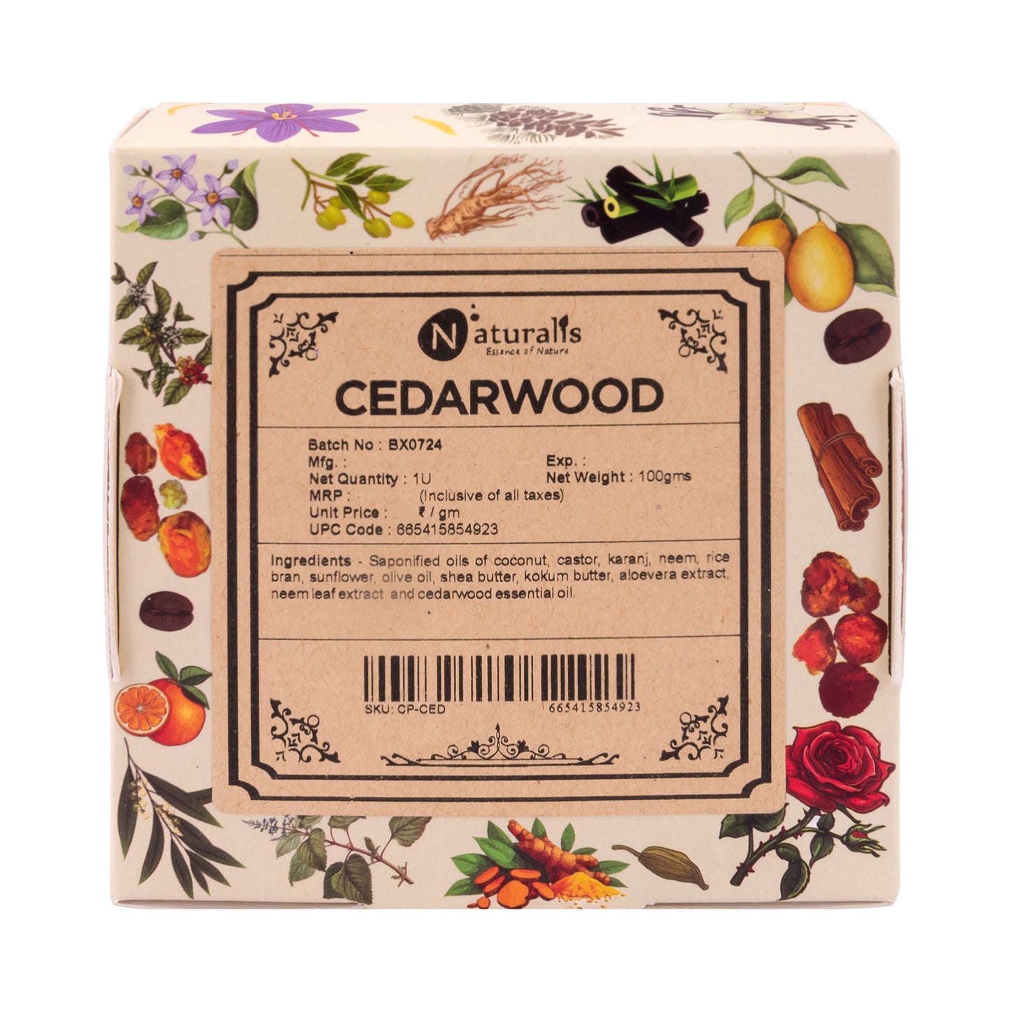 Hand-Milled Luxury Cedarwood Solid Soap Bar, Made using century old Cold Process Method - 100gms