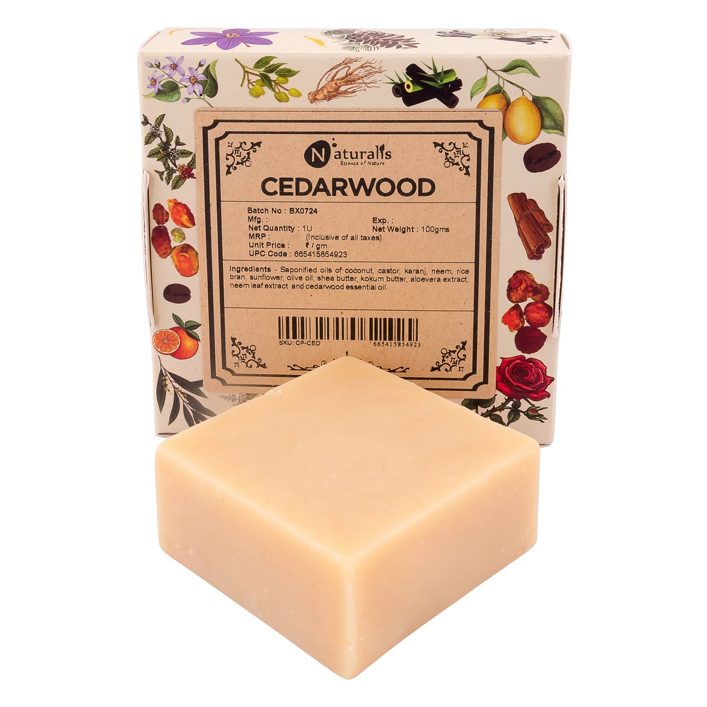 Hand-Milled Luxury Cedarwood Solid Soap Bar, Made using century old Cold Process Method - 100gms