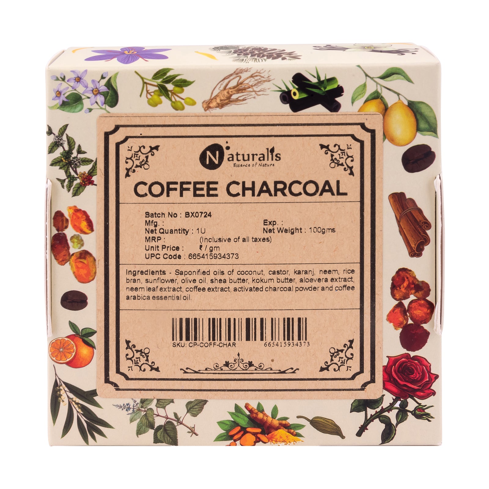 Hand-Milled Luxury Coffee & Activated Bamboo Charcoal Solid Soap Bar | Cold Process Soap | Coffee & Activated Bamboo Charcoal Soap - 100gms | Deep Cleansing and Detoxifying