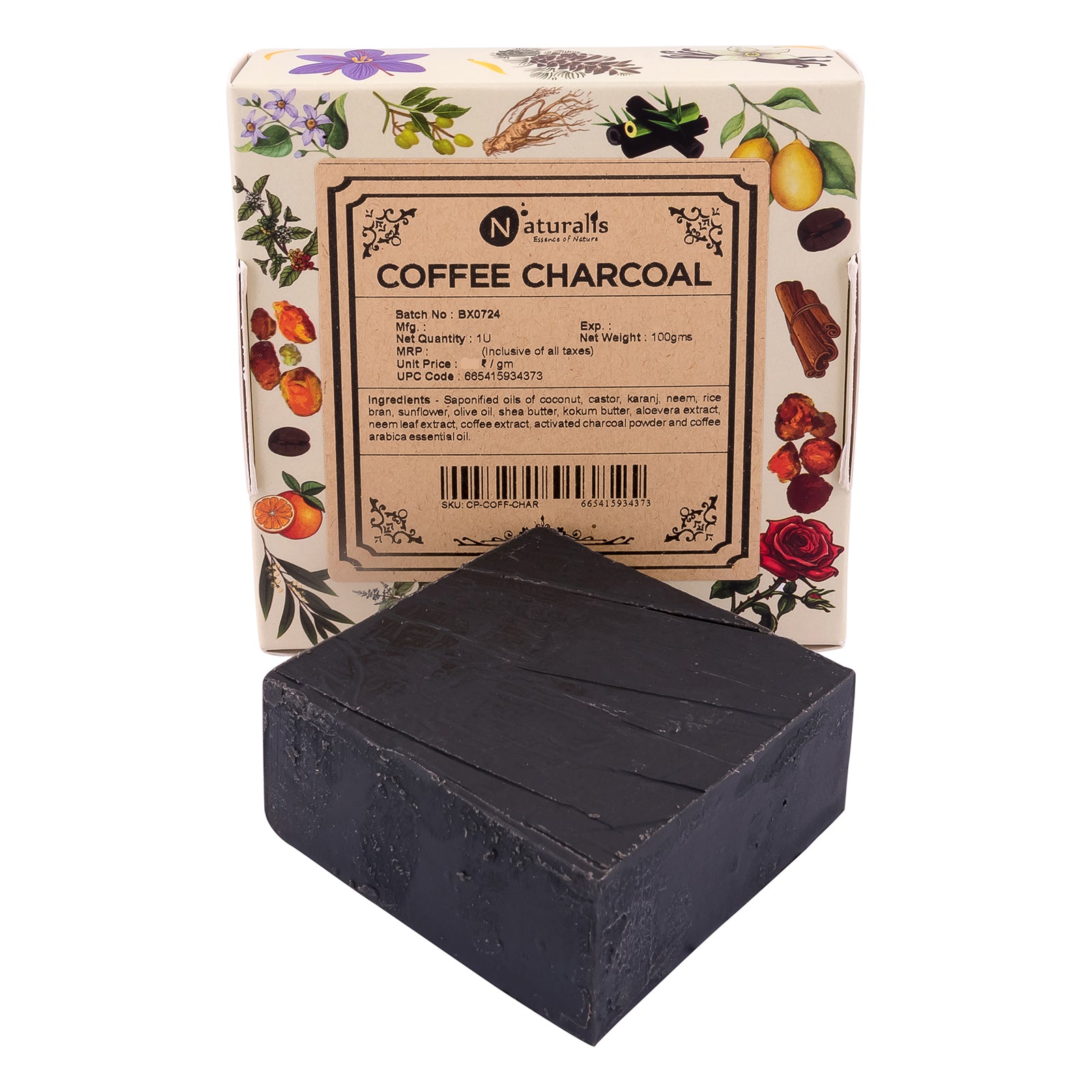 Hand-Milled Luxury Coffee & Activated Bamboo Charcoal Solid Soap Bar | Cold Process Soap | Coffee & Activated Bamboo Charcoal Soap - 100gms | Deep Cleansing and Detoxifying