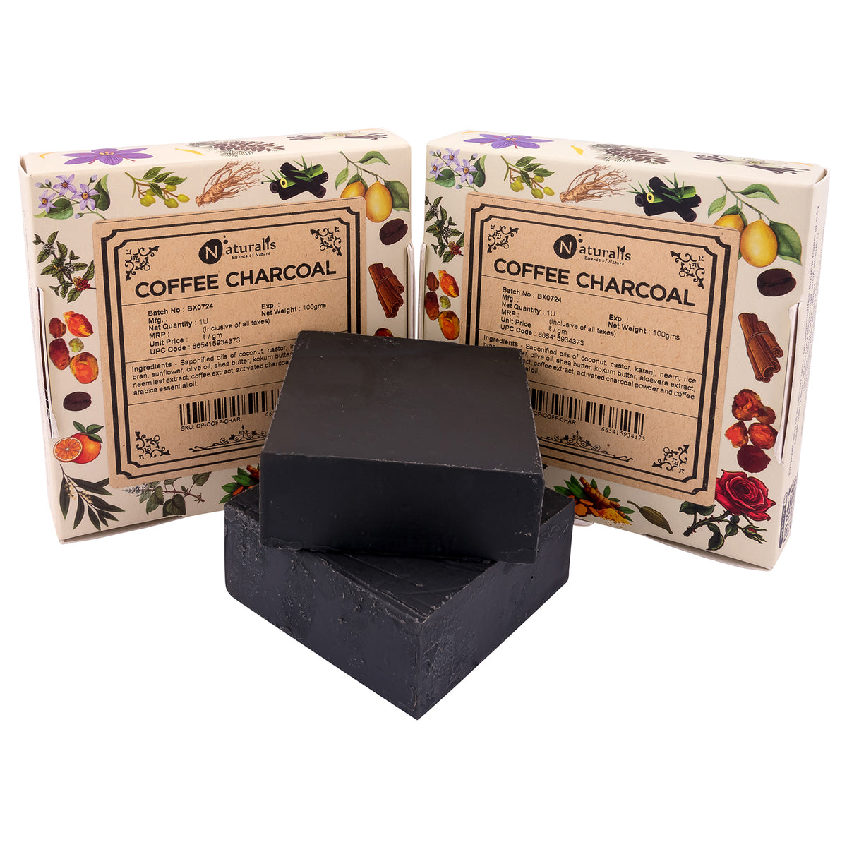 Coffee and Activated Bamboo Charcoal cold process soap bar, 100g handmade natural soap by Naturalis — alternate view