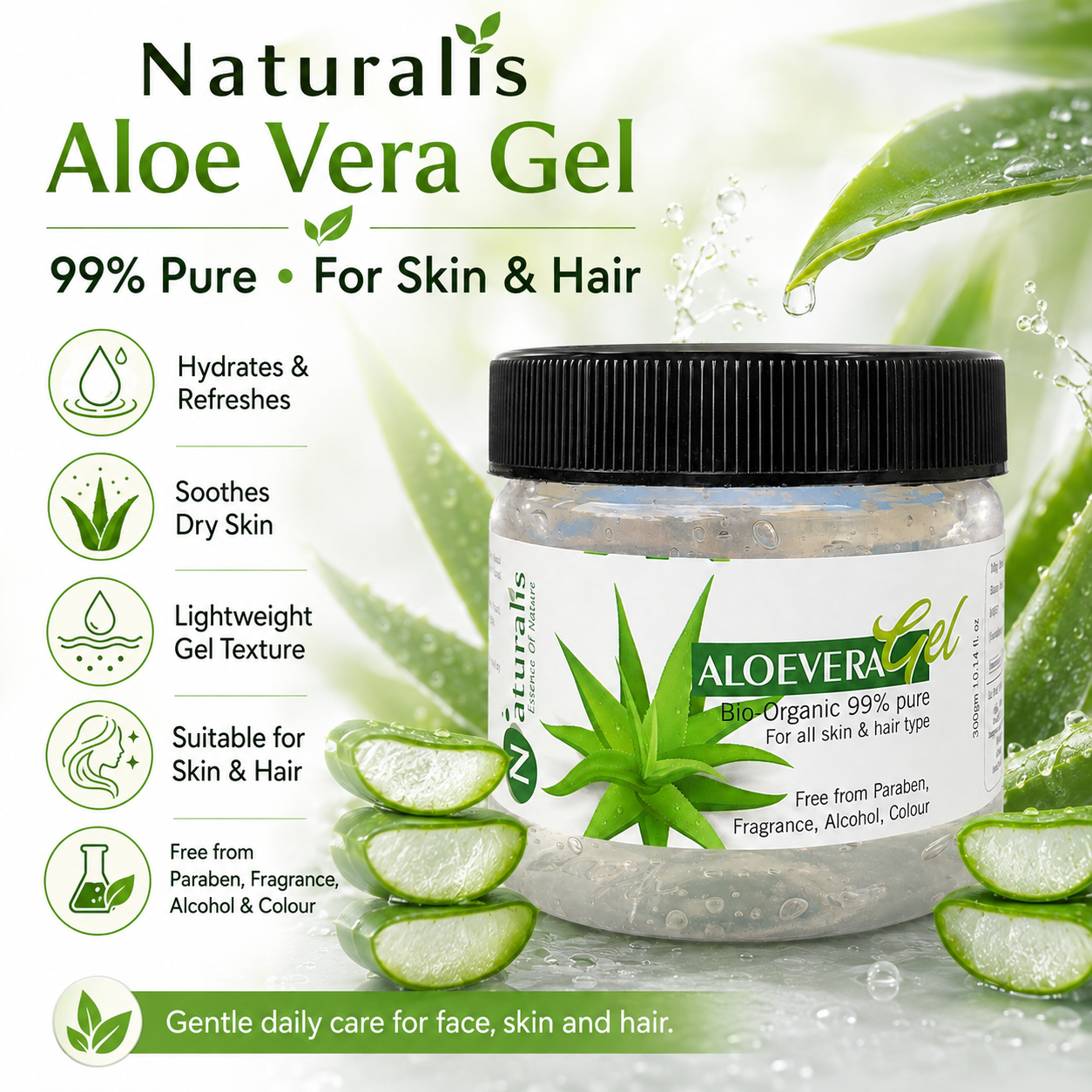 Natural Aloe Vera Gel – for Skin, Face & Hair, 300gms