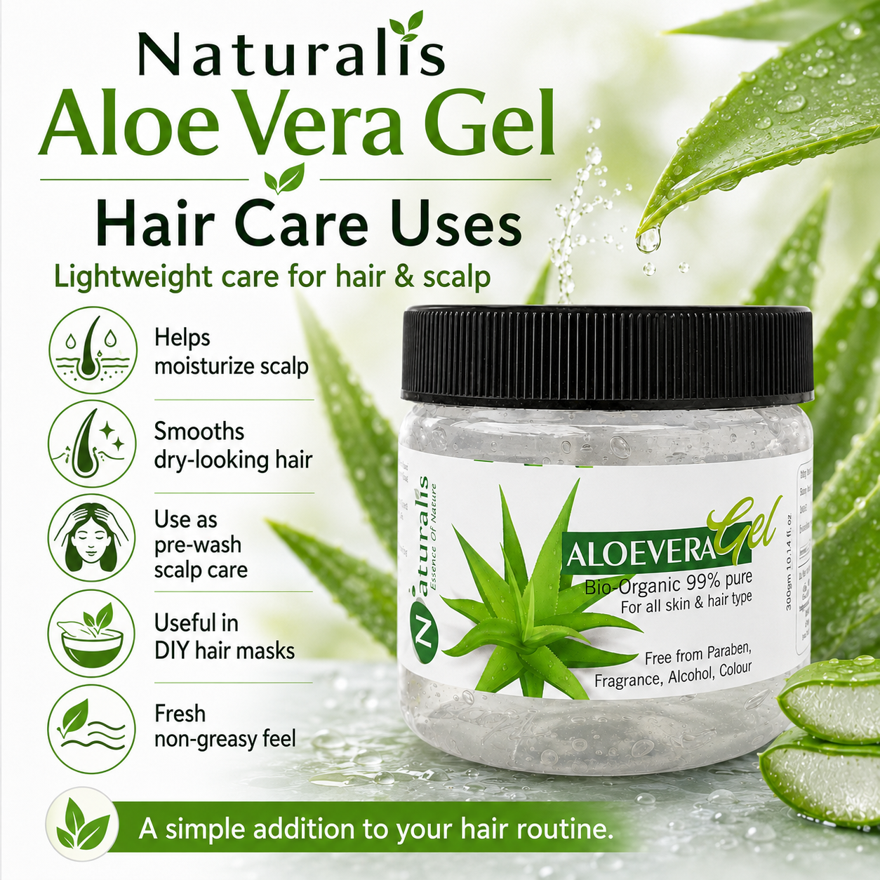 Natural Aloe Vera Gel – for Skin, Face & Hair, 300gms