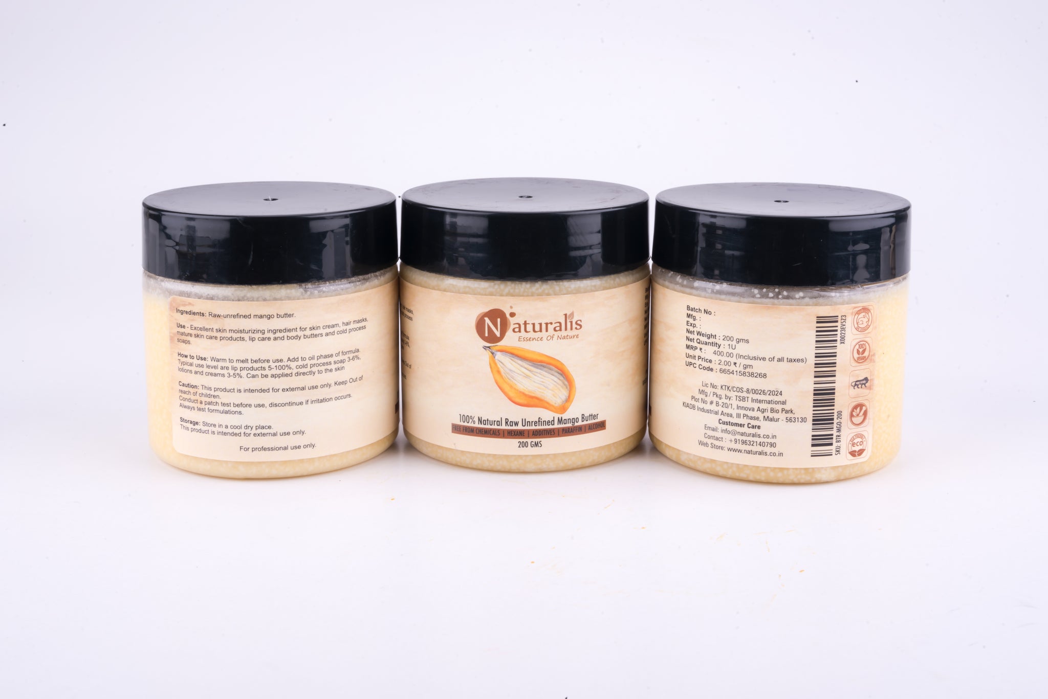 Naturalis Mango Butter 200 gms | 100% Raw, Unprocessed and Unrefined Body Butter | Ingredient for Lip Balm / Lip Cream / Moisturization & Nourishment of Body and Skin formulation